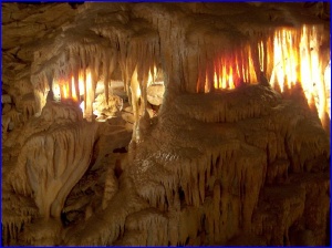 Backlit formations in Mammoth Cave